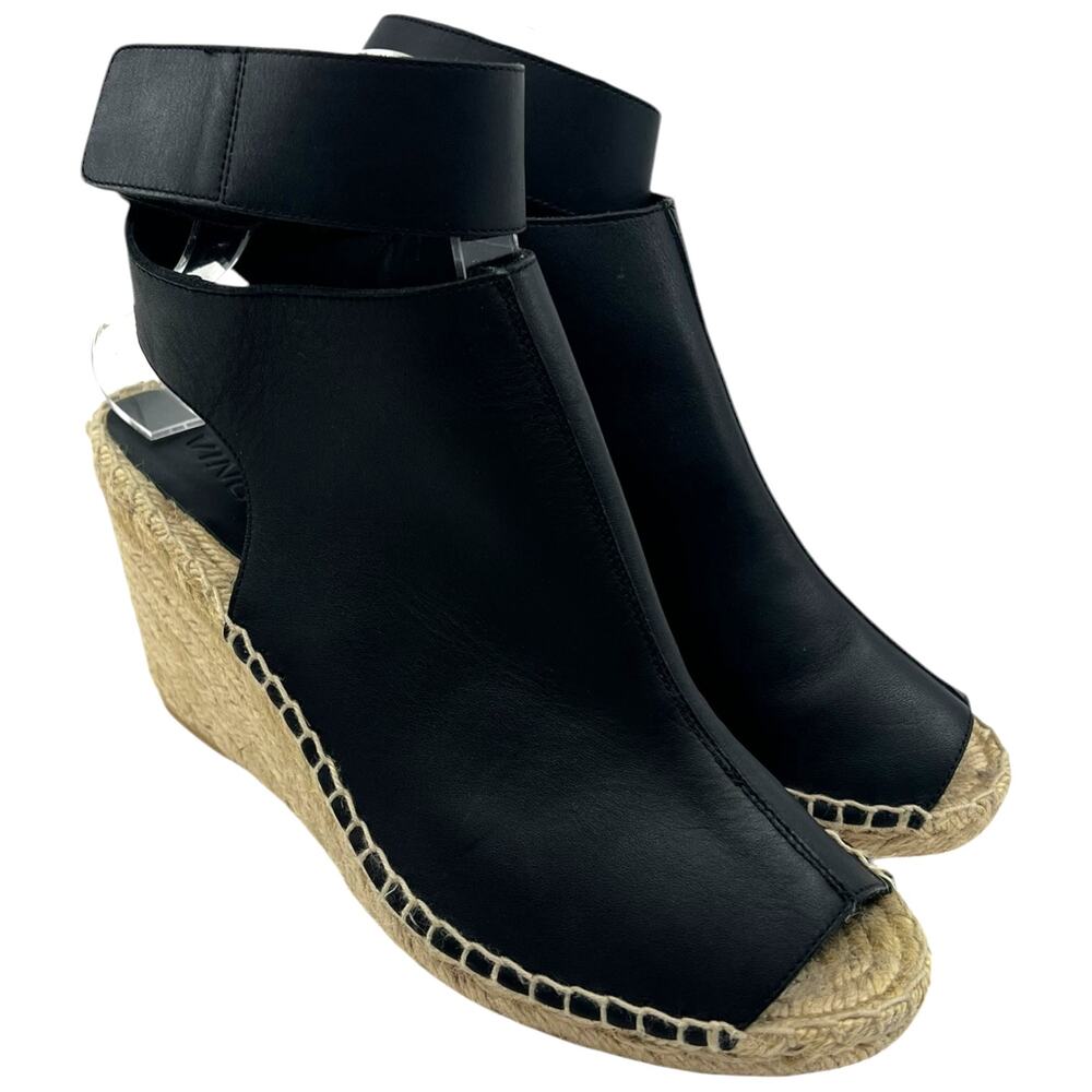 Vince Black Espadrille Wedge Sandals Peep Toe Ankle Strap Shoes Women’s 8M